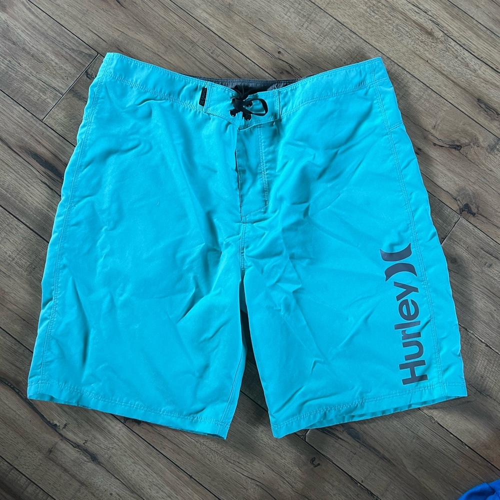 Hurley Board Shorts Teal Blue Swim Trunks Drawstring Ocean Comfort Men’s Size 36